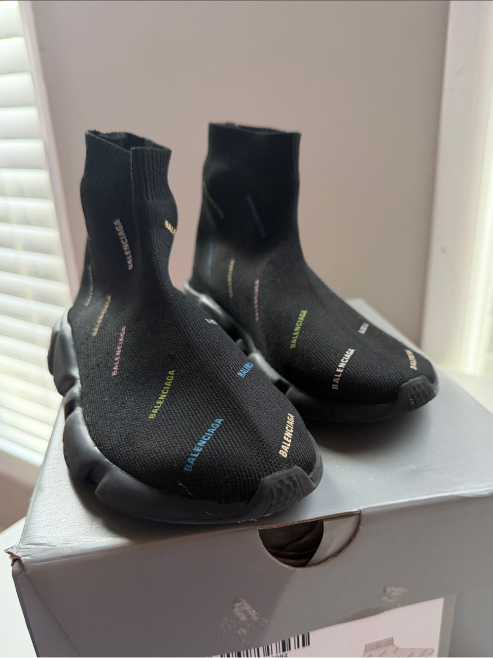 Balenciaga Black Kids' Sock Sneakers with Multicolor Logos